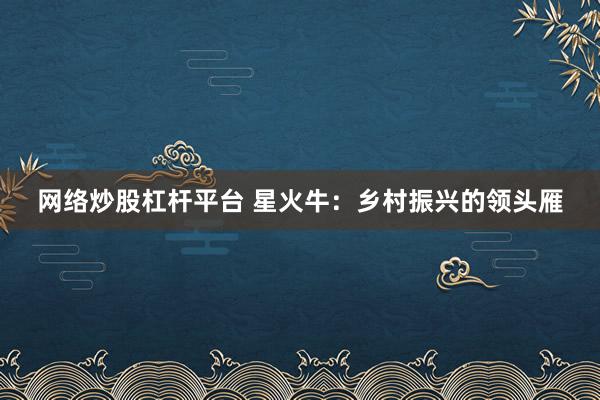网络炒股杠杆平台 星火牛：乡村振兴的领头雁