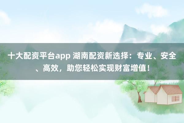 十大配资平台app 湖南配资新选择：专业、安全、高效，助您轻松实现财富增值！