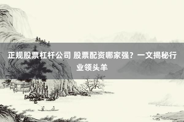 正规股票杠杆公司 股票配资哪家强？一文揭秘行业领头羊