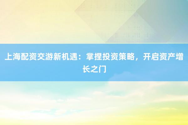 上海配资交游新机遇：掌捏投资策略，开启资产增长之门