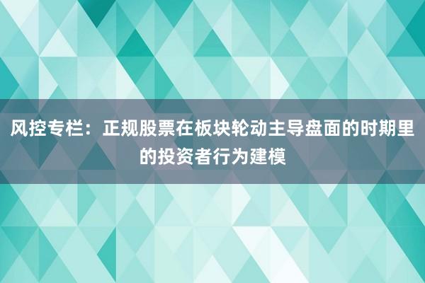 风控专栏：正规股票在板块轮动主导盘面的时期里的投资者行为建模