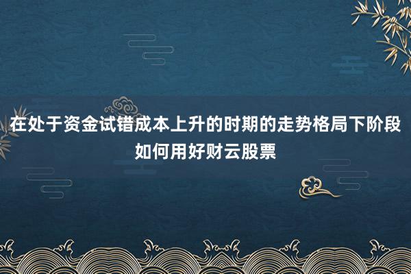 在处于资金试错成本上升的时期的走势格局下阶段如何用好财云股票