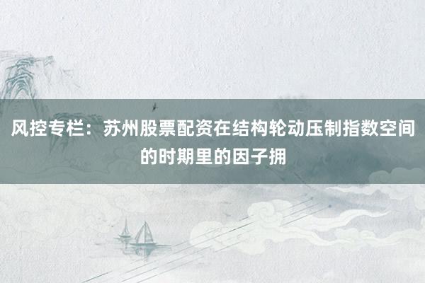 风控专栏：苏州股票配资在结构轮动压制指数空间的时期里的因子拥